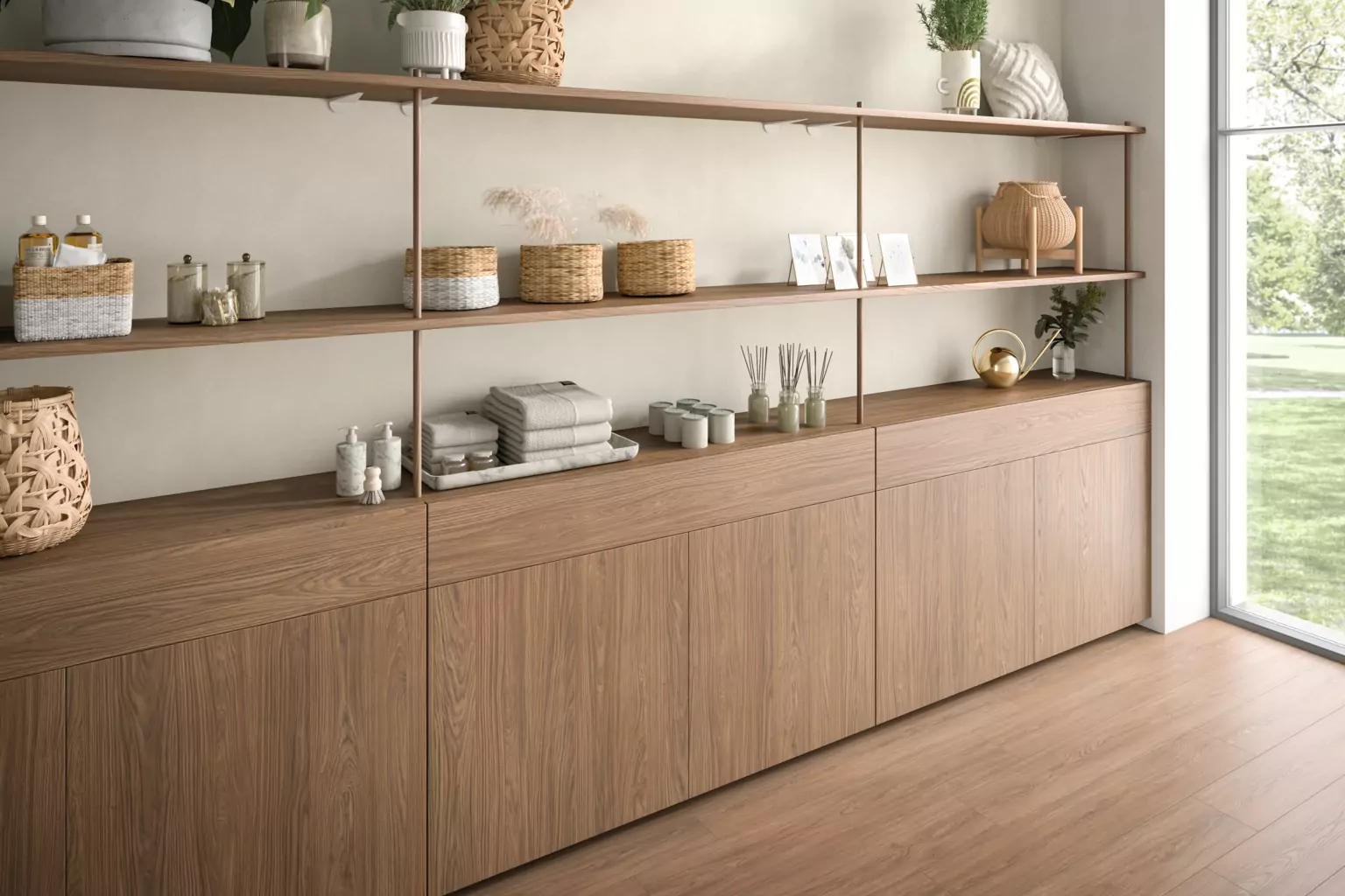 Buffet et étagères Flat, mélaminé Egger effet bois