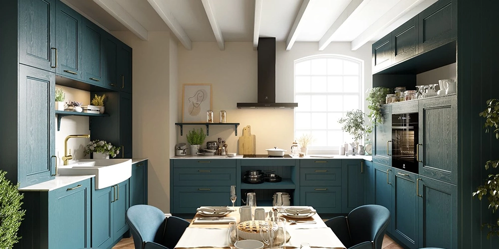 Cuisine campagne moderne coloris Aigue marine