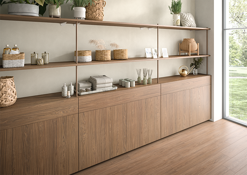 meuble de salon multifonction avec des façades en chêne