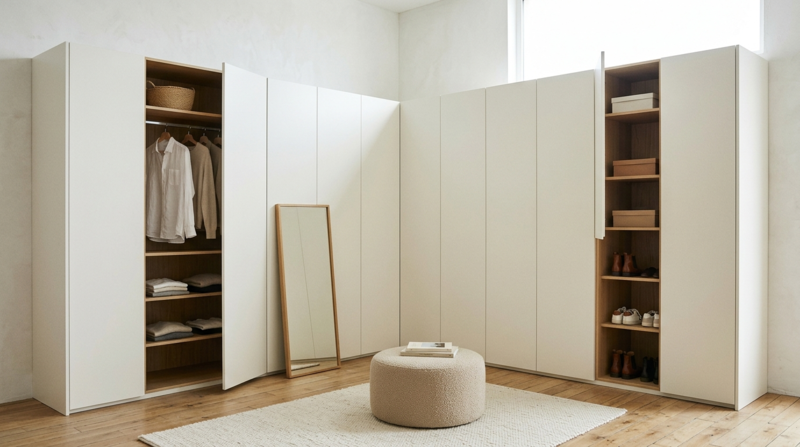dressing en L portes de placard blanches coloris chiffon