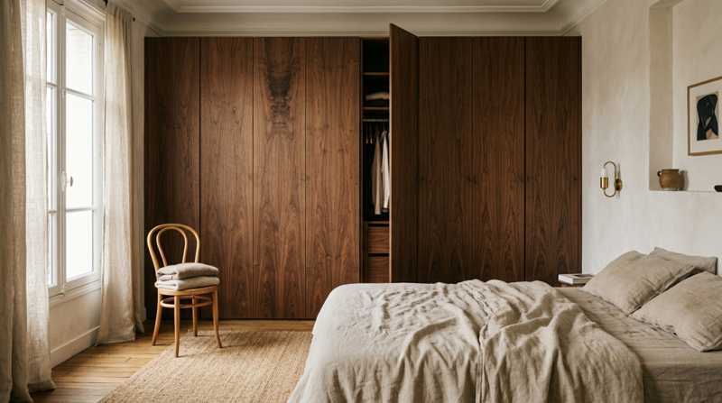 dressing chambre portes placard en bois plaqué noyer